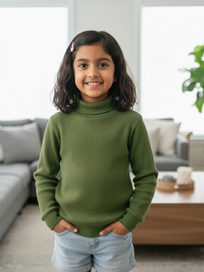 Girls' High Neck Sweater – Stylish Winter Wear