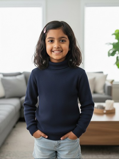 Girls' High Neck Sweater – Stylish Winter Wear