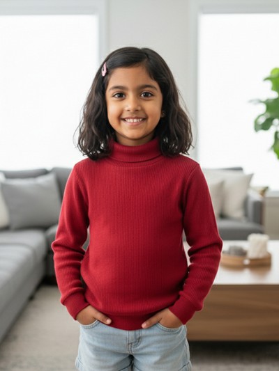 Girls' High Neck Sweater – Stylish Winter Wear