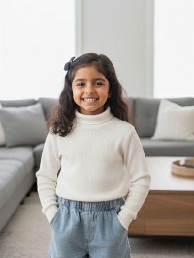 Girls' High Neck Sweater – Stylish Winter Wear