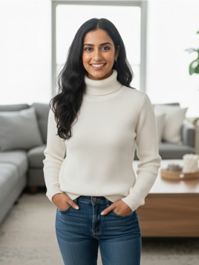 Women's High Neck Sweater White
