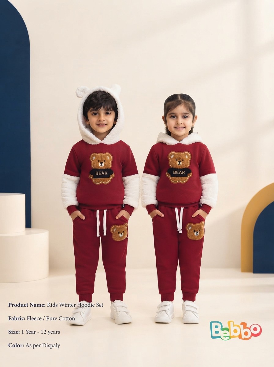 Cute Teddy Bear Unisex Winter Hoodie & Pants Set