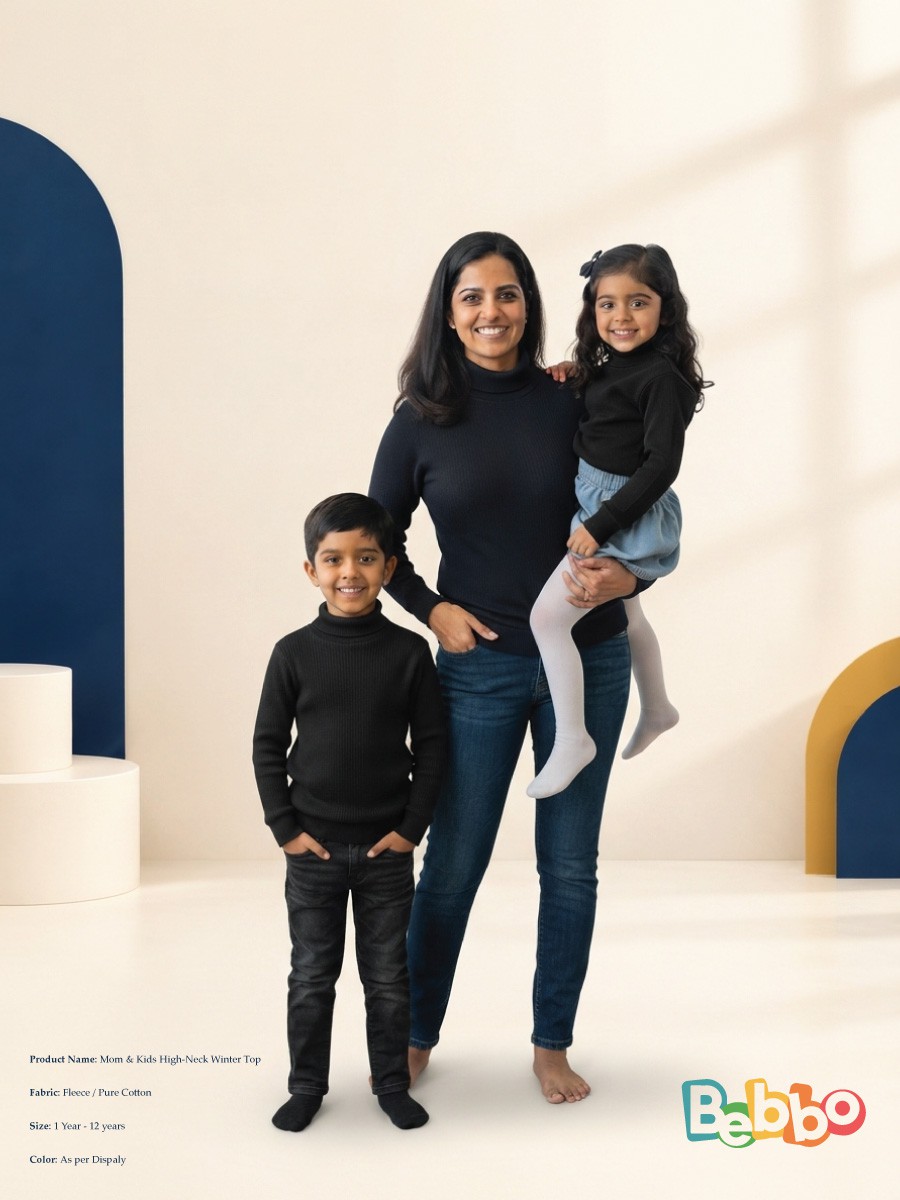 Mom & Kids High-Neck Winter Top