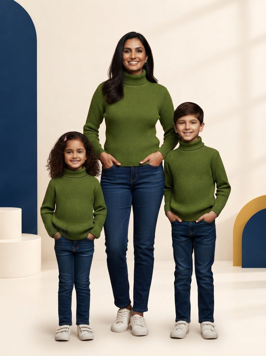 Mom & Kids High-Neck Winter Top