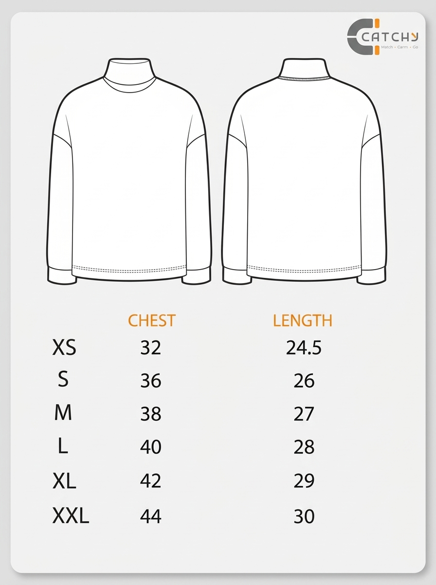 Size chart for Women's High Neck Sweater